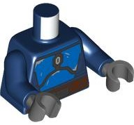 Torso SW Mandalorian Blue Beskar Armor, Reddish Brown Belt with Pouches and Dark Silver Buckle Pattern / Dark Blue Arms / Dark Bluish Gray Hands