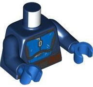 Torso SW Mandalorian Blue and Dark Silver Beskar Armor, Reddish Brown Belt with Pouches and Buckle Pattern / Dark Blue Arms / Blue Hands