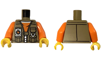 Torso Vest with Pockets, Silver Zipper and GPS with Compass over Orange Shirt with White Collar Pattern / Orange Arms / Yellow Hands