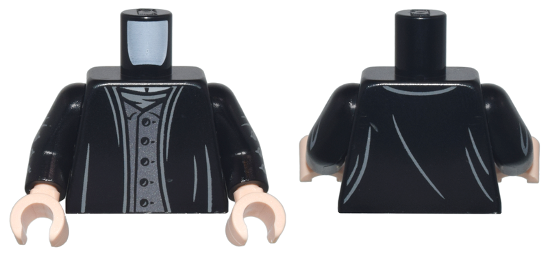 Torso Robe over Dark Silver Vest with 5 Buttons and Dark Bluish Gray Shirt Pattern / Black Arms with Buttons Pattern / Light Nougat Hands