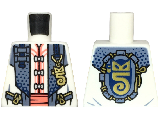 Torso Robe with Sand Blue Hems, Gold Highlighs, Tang Jacket, Coral Sash Pattern