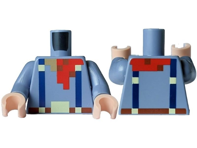 Torso Pixelated Dark Tan Neck, Red Scarf, Dark Blue Suspenders and Reddish Brown Belt with Bright Light Yellow Buckles Pattern / Sand Blue Arms / Light Nougat Hands