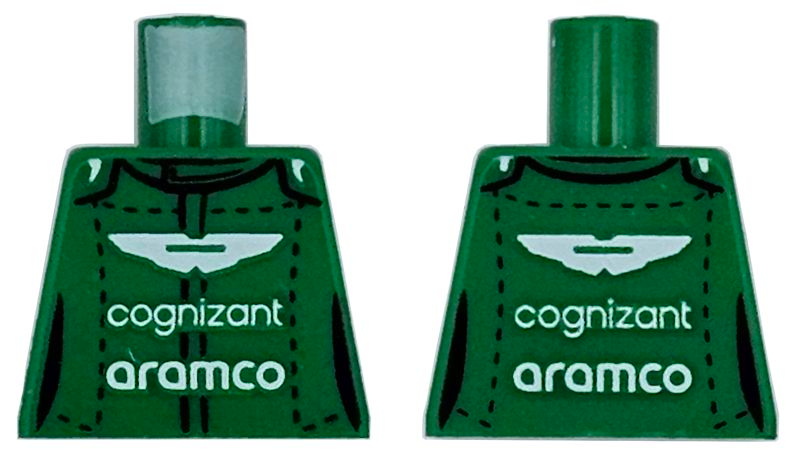 Torso Racing Suit with Black Trim and Stitches and White Aston Martin, 'cognizant' and 'aramco' Logo Pattern
