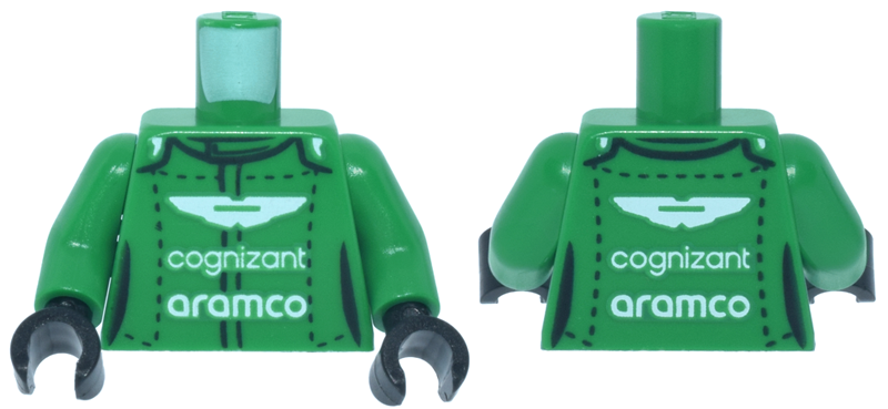 Torso Racing Suit with Black Trim and Stitches and White Aston Martin, 'cognizant' and 'aramco' Logo Pattern / Green Arms / Black Hands