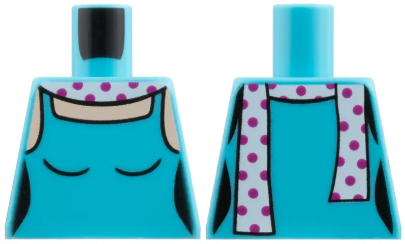 Torso Female Halter Top, White Scarf with Magenta Polka Dots, Light Nougat Neck and Shoulders Pattern