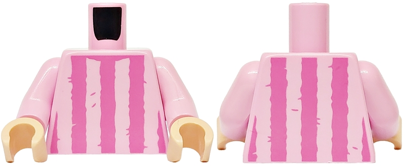 Torso Shirt with Dark Pink Vertical Stripes and Creases Pattern / Bright Pink Arms / Light Nougat Hands