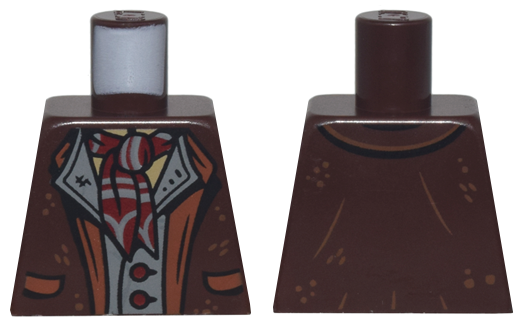 Torso Jacket with Reddish Brown Lapels and Pockets over Dark Bluish Gray Vest with Dark Red Buttons and Striped Scarf Pattern