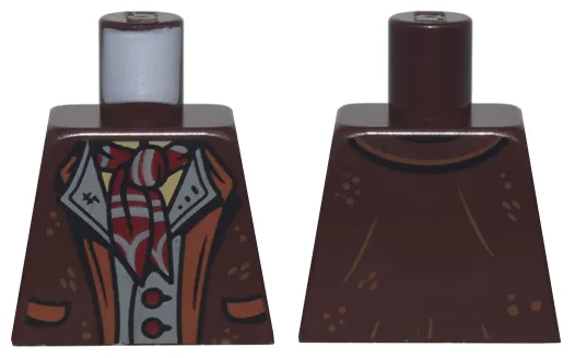 Torso Jacket with Reddish Brown Lapels and Pockets over Dark Bluish Gray Vest with Dark Red Buttons and Striped Scarf Pattern