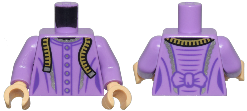 Torso Female Dress with Bow, Silver Trim and Buttons, and Yellow Cloth Tape Measure Pattern / Medium Lavender Arms / Medium Tan Hands