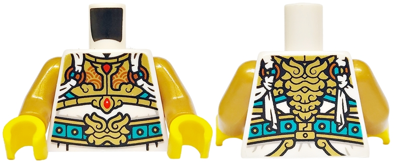 Torso Robe with Dark Turquoise Belt, Gold Straps and Buckle, Medium Nougat Rings with Tassels, Armor Plates with Red Gems Pattern / Pearl Gold Arms / Yellow Hands