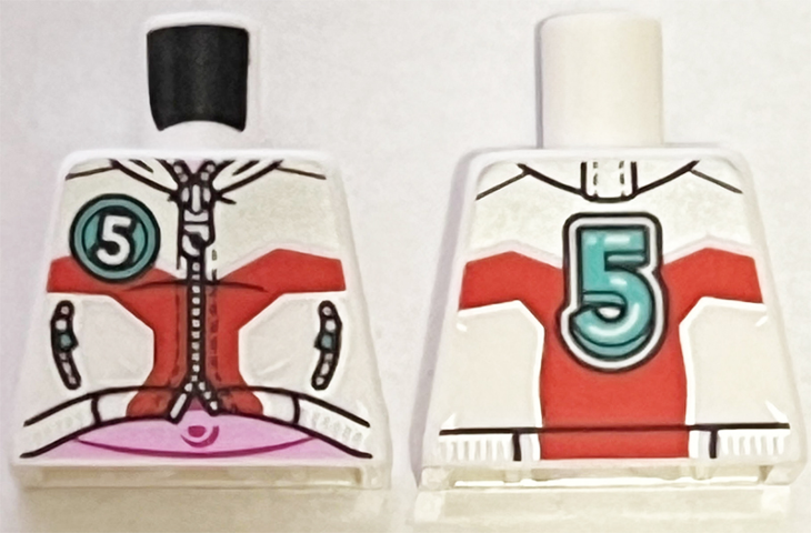 Torso Jacket with Pockets and Zippers, Silver and Red Panels, Bright Pink Stomach, Dark Turquoise Number 5 on Front and Back Pattern