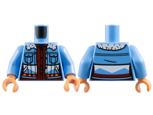 Torso Jacket with White Fur Collar, Black Pockets and Orange Traingles over Dark Red Shirt Pattern / Medium Blue Arms / Nougat Hands