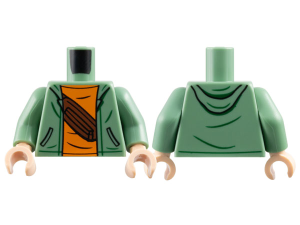 Torso Hoodie with Black Pockets over Orange Shirt with Reddish Brown Belt Bag Pattern / Sand Green Arms / Light Nougat Hands