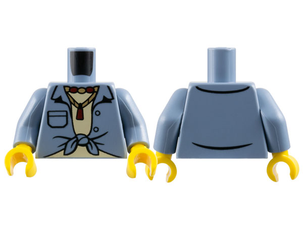 Torso Knotted Shirt over Tan T-Shirt, Dark Tan and Dark Red Necklace Pattern / Sand Blue Arms / Yellow Hands