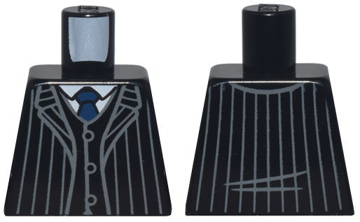 Torso Suit Jacket Open with Dark Bluish Gray Pinstripes over Vest with Buttons and White Shirt, Dark Blue Tie Pattern