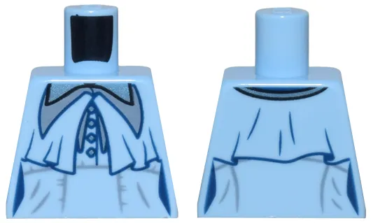 Torso Female Coat with Capelet and Sand Blue and Metallic Light Blue Pointed Collars and Buttons Pattern