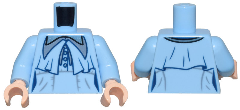 Torso Female Coat with Capelet and Sand Blue and Metallic Light Blue Pointed Collars and Buttons Pattern / Bright Light Blue Arms / Light Nougat Hands