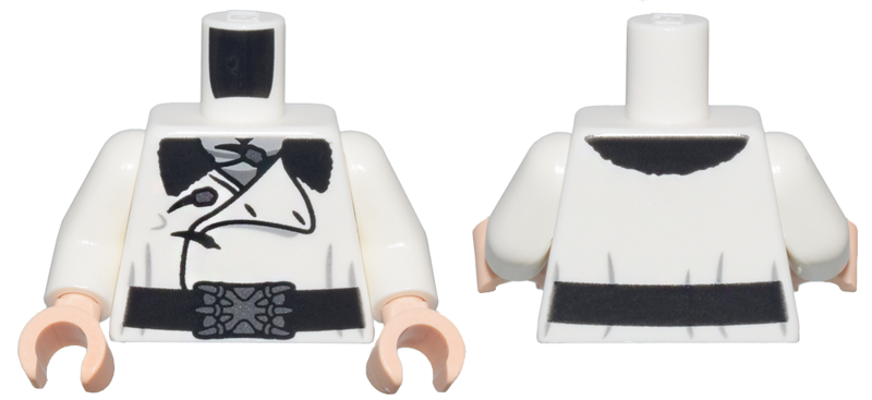 Torso Overcoat with Large Lapel and Black Fur Collar over Dark Bluish Gray and Light Bluish Gray Ascot, Wide Belt with Dark Silver Claws Buckle Pattern / White Arms / Light Nougat Hands