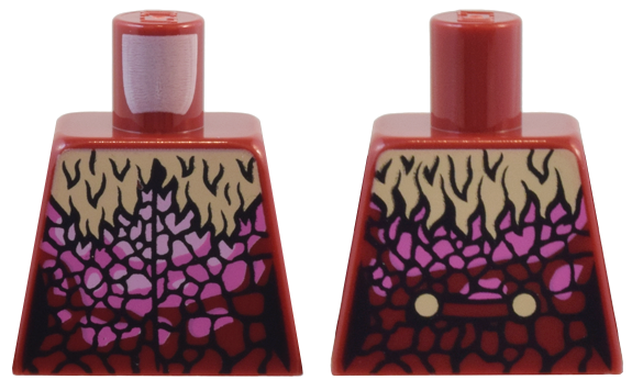 Torso Female Coat with Tan Shaggy Fur Collar and Bright Pink, Dark Pink, and Black Animal Scales / Cracks Pattern