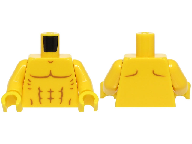 Torso Bare Chest with Muscles Outline, Shoulder Contours on Back Pattern (BAM) / Yellow Arms / Yellow Hands