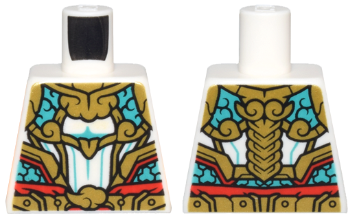 Torso Gold and Dark Turquoise Armor Plates and Clouds, Red Trim and Belt Pattern