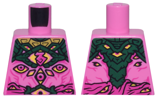 Torso Gold and Dark Green Armor Plates over Bare Skin with Muscles, Wrap Belt, Magenta and Yellow Eyes Pattern