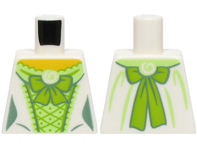 Torso Female Dress with Yellowish Green Corset, Lime Laces and Bow, Sand Green Wrinkles, Yellow Neck Pattern (BAM)