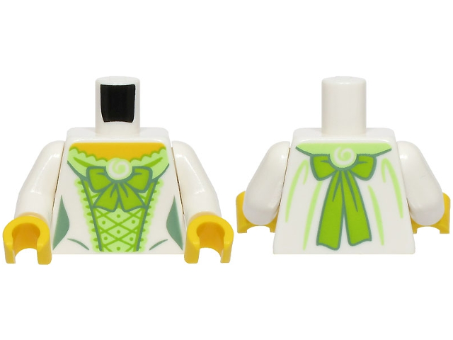 Torso Female Dress with Yellowish Green Corset, Lime Laces and Bow, Sand Green Wrinkles, Yellow Neck Pattern (BAM) / White Arms / Yellow Hands
