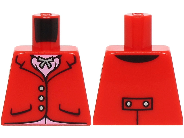 Torso Riding Jacket with Pockets and Silver Buttons, Pendant Necklace, Bright Pink Shirt Pattern (BAM)