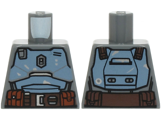 Torso SW Mandalorian Sand Blue Beskar Armor Plates, Dark Brown Belt with Pouches with Black and Silver Buttons Pattern