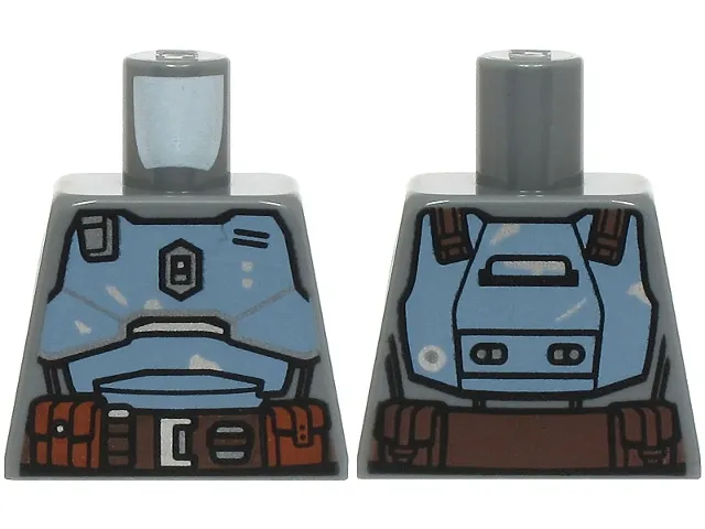 Torso SW Mandalorian Sand Blue Beskar Armor Plates, Dark Brown Belt with Pouches with Black and Silver Buttons Pattern