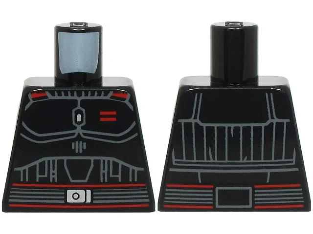Torso SW Armor with Dark Bluish Gray Contour Lines, Belt with Silver Buckle, Red Highlights and 2 Stripes on Chest Pattern