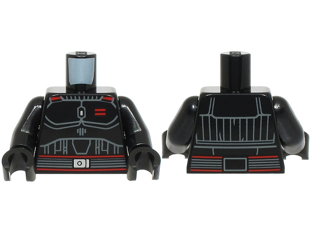 Torso SW Armor with Dark Bluish Gray Contour Lines, Belt with Silver Buckle, Red Highlights and 2 Stripes on Chest Pattern / Black Arms / Black Hands