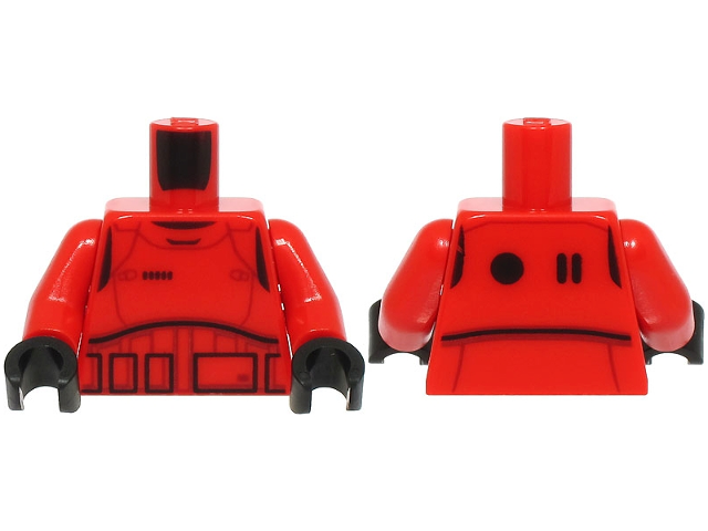 Torso SW Imperial Praetorian Guard Armor, Dark Red Contour Lines, Belt with Black Rectangles, Circle and Ovals on Back Pattern / Red Arms / Black Hands