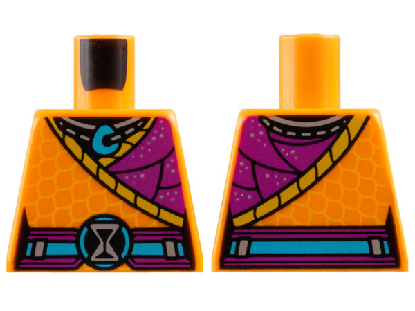 Torso Tunic, Bright Light Orange Scales, Magenta Panel with Silver Dots, Necklace and Hourglass, Medium Azure Pendant and Belt Pattern