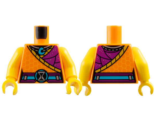 Torso Tunic, Bright Light Orange Scales, Magenta Panel with Silver Dots, Necklace and Hourglass, Medium Azure Pendant and Belt Pattern / Yellow Arms / Yellow Hands