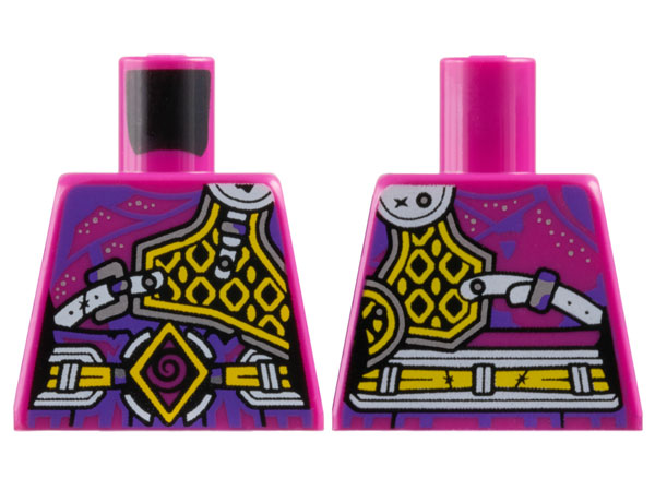 Torso Female Armor, Yellow Diamonds and Belt, Dark Purple Spiral and Trim, Silver Dots Pattern