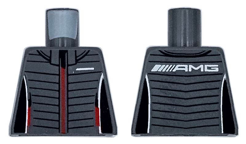 Torso Racing Jacket with Black Trim and Stripes, Red Zipper and Pockets, and White AMG Logo on Back Pattern