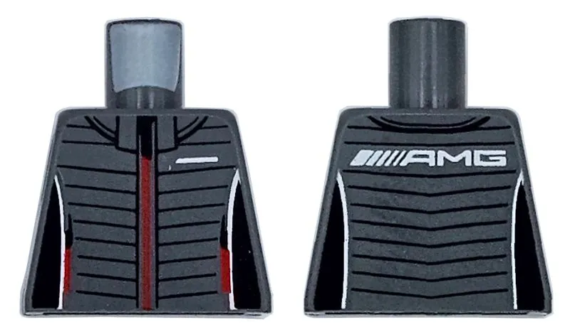 Torso Racing Jacket with Black Trim and Stripes, Red Zipper and Pockets, and White AMG Logo on Back Pattern