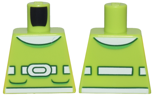 Torso Dress Top with 2 Bright Green and Dark Green Pockets, Round White Collar and Belt with Buckle Pattern