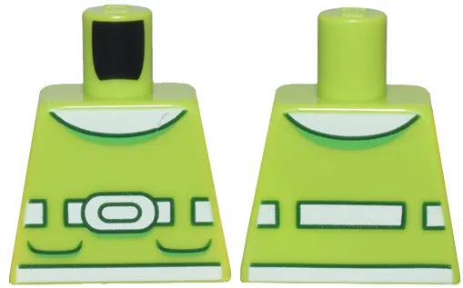 Torso Dress Top with 2 Bright Green and Dark Green Pockets, Round White Collar and Belt with Buckle Pattern