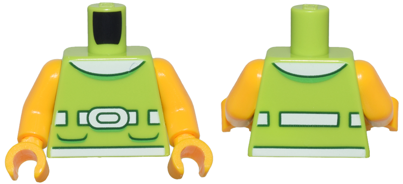 Torso Dress Top with 2 Bright Green and Dark Green Pockets, Round White Collar and Belt with Buckle Pattern / Bright Light Orange Arms / Bright Light Orange Hands