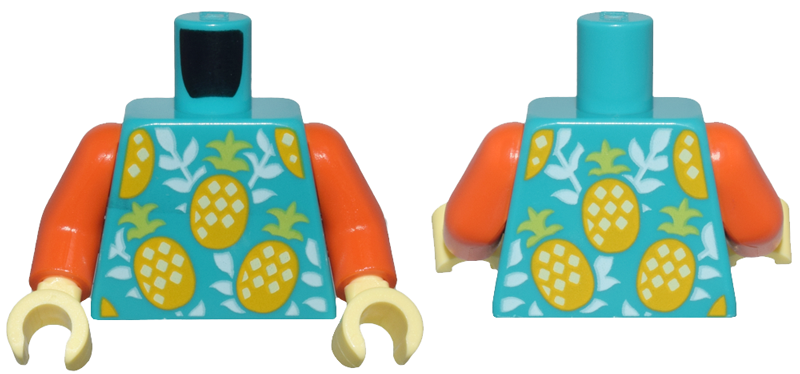 Torso Top with Bright Light Orange, Bright Light Yellow and Lime Pineapples and White Leaves Pattern / Reddish Orange Arms / Bright Light Yellow Hands