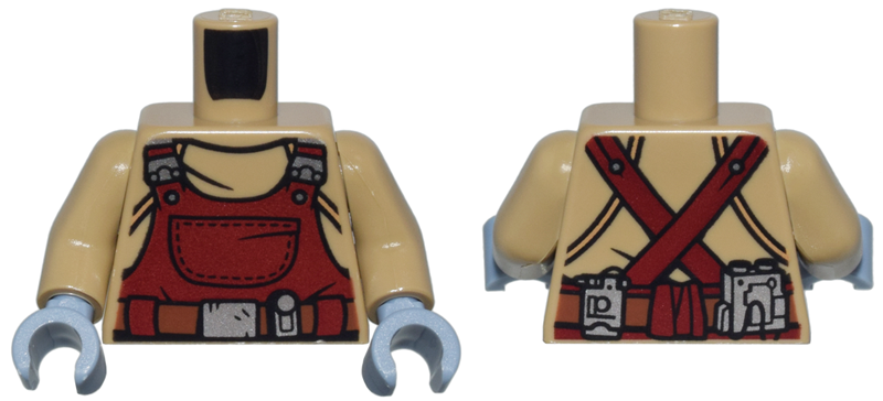 Torso Dark Red Overalls, Silver Buckles and Pouches, Reddish Brown Utility Belt Pattern / Dark Tan Arms / Sand Blue Hands