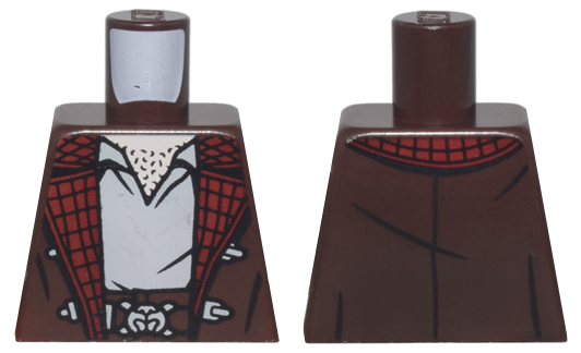 Torso Jacket with Clasps and Dark Red Plaid Lining over Light Bluish Gray Shirt, Light Nougat Neck with Chest Hair, Belt with Buckle Pattern