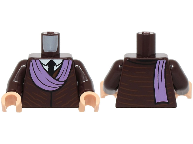 Torso Robe over White Shirt, Black Tie, Medium Lavender Turban Pattern / Dark Brown Arms / Light Nougat Hands
