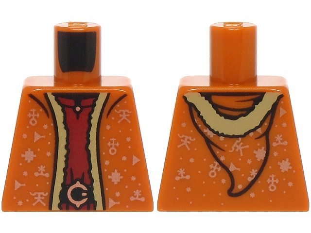 Torso Robe with Hood, Dark Tan Fur Lining, Copper Symbols and Dots, Dark Red Dress with Belt and Buckle Pattern