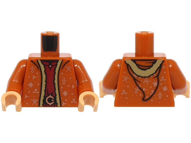 Torso Robe with Hood, Dark Tan Fur Lining, Copper Symbols and Dots, Dark Red Dress with Belt and Buckle Pattern / Dark Orange Arms / Medium Tan Hands