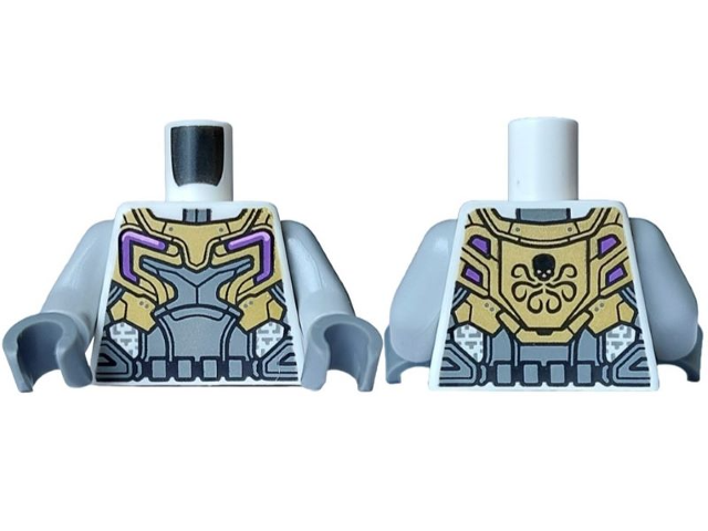 Torso Armor with Dark Bluish Gray and Gold Plates, Dark Purple and Medium Lavender Accents and Black Skull on Back Pattern / Light Bluish Gray Arms / Dark Bluish Gray Hands