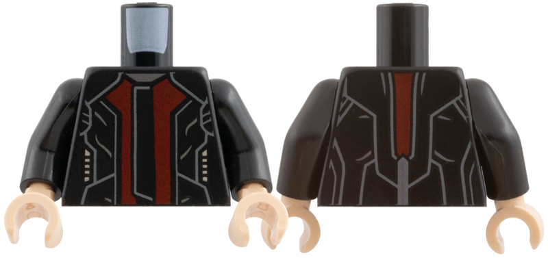 Torso Jacket with Dark Red Panels, Light Bluish Gray Outline and Silver Pockets Pattern / Black Arms / Light Nougat Hands